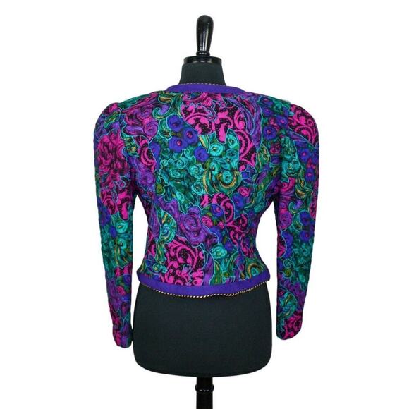 Vintage 80s Act 1 Quilted Tuxedo Jacket Formal Event Cocktail Purple - Picture 3 of 5